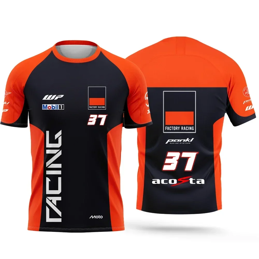 Summer #37 Factory Racing Moto T-Shirt, Men Women Black Orange Short Sleeve Casual Motorcycle Racing Fan Streetwear Tee