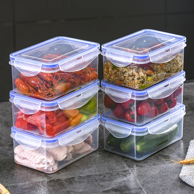 Kitchen Refrigerator Rectangle Transparent Crisper Microwave Heat-resistant Plastic Lunch Boxes Fruit Vegetables Sealed box