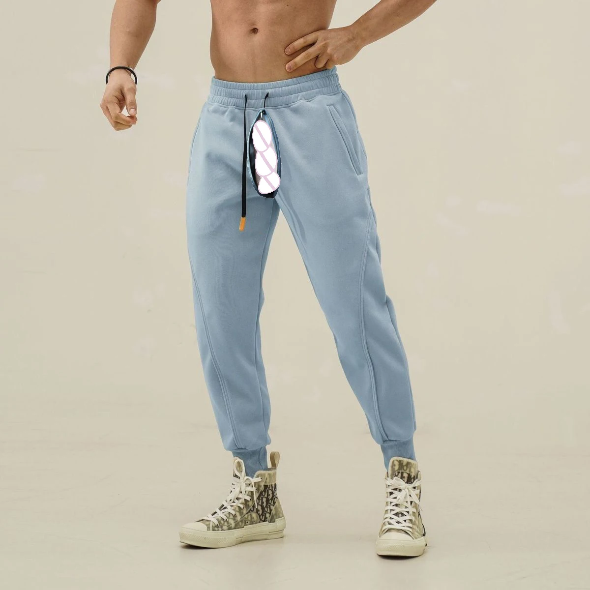 Outdoor Open Crotch Sex Pants, Exotic Hotpants Men Fitness Joggers Trousers Track Basketball Sweatpants Couple Casual Streetwear