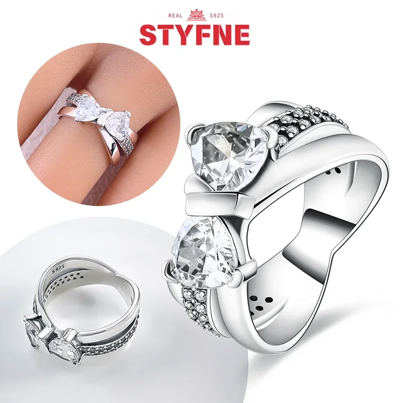 925 Silver New Sparkling Bownot Ring Sparkling Bow Big-row Ring Original Charm Accessories for Women Jewelry Luxury Fine Gifts