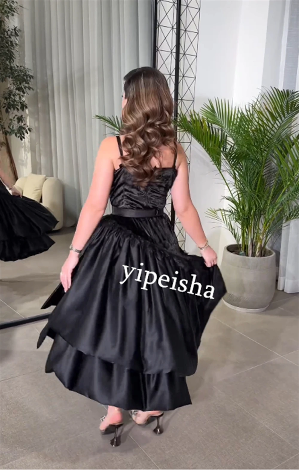 Customized Jiayigong  Satin Pleat Evening Ball Spaghetti Strap Bespoke Occasion Gown Midi Dresses Saudi Arabia