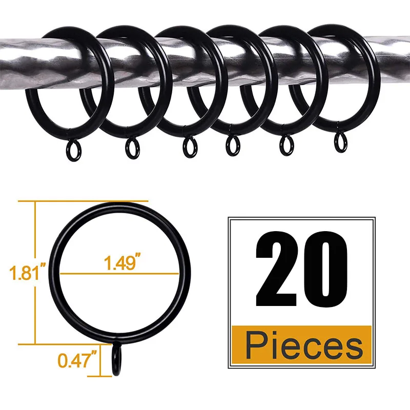 20 Packs Metal Drapery Curtain Rings Curtain Rod Rings with Eyelets Hanging Rings For Curtains And Rods