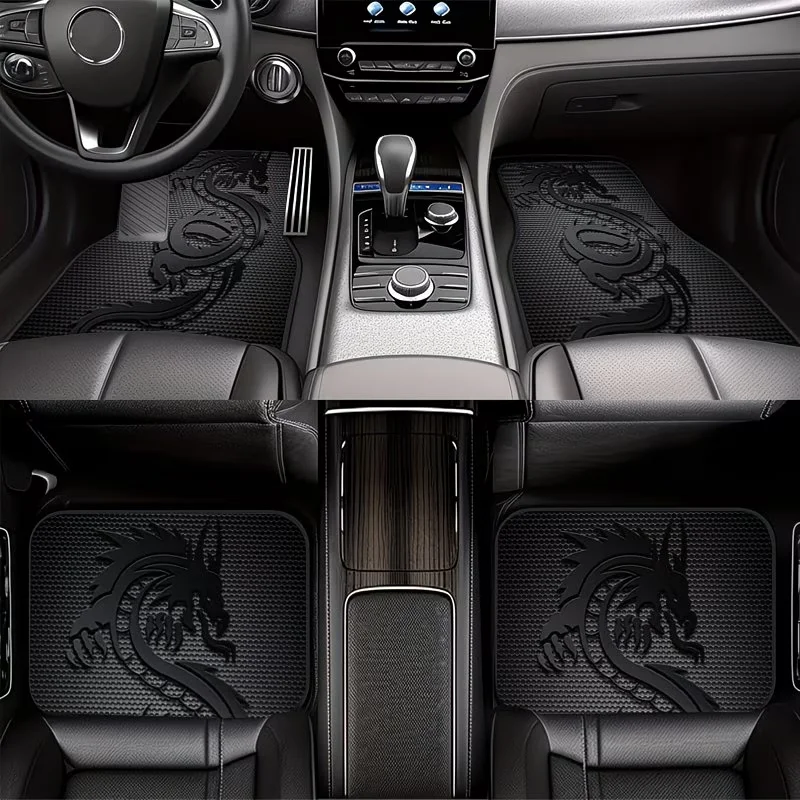 Interior Design Type - 4Pcs Dark Dragon Pattern Car Floor