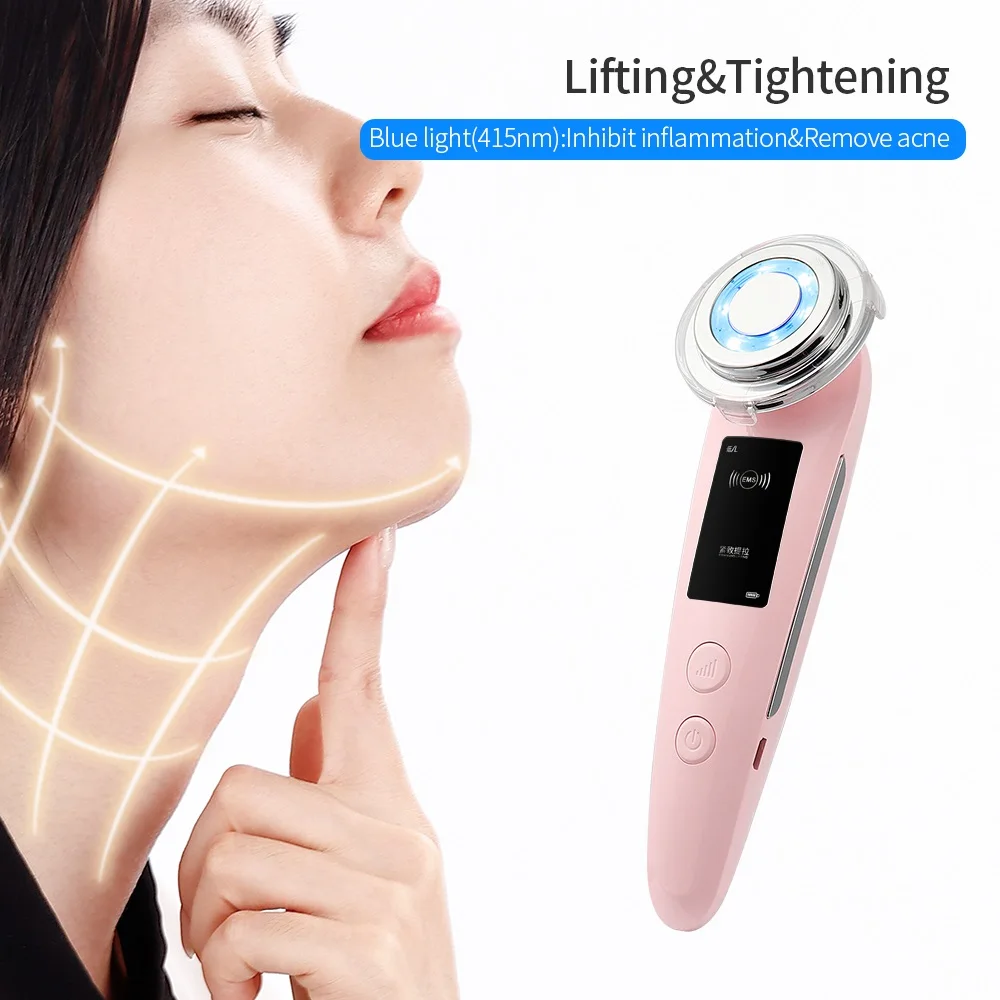 RF Facial Lifting Machine High Frequency Vibration Massager Ion Deep Cleaning Device Heating Therapy Red Blue Photon Care Tools