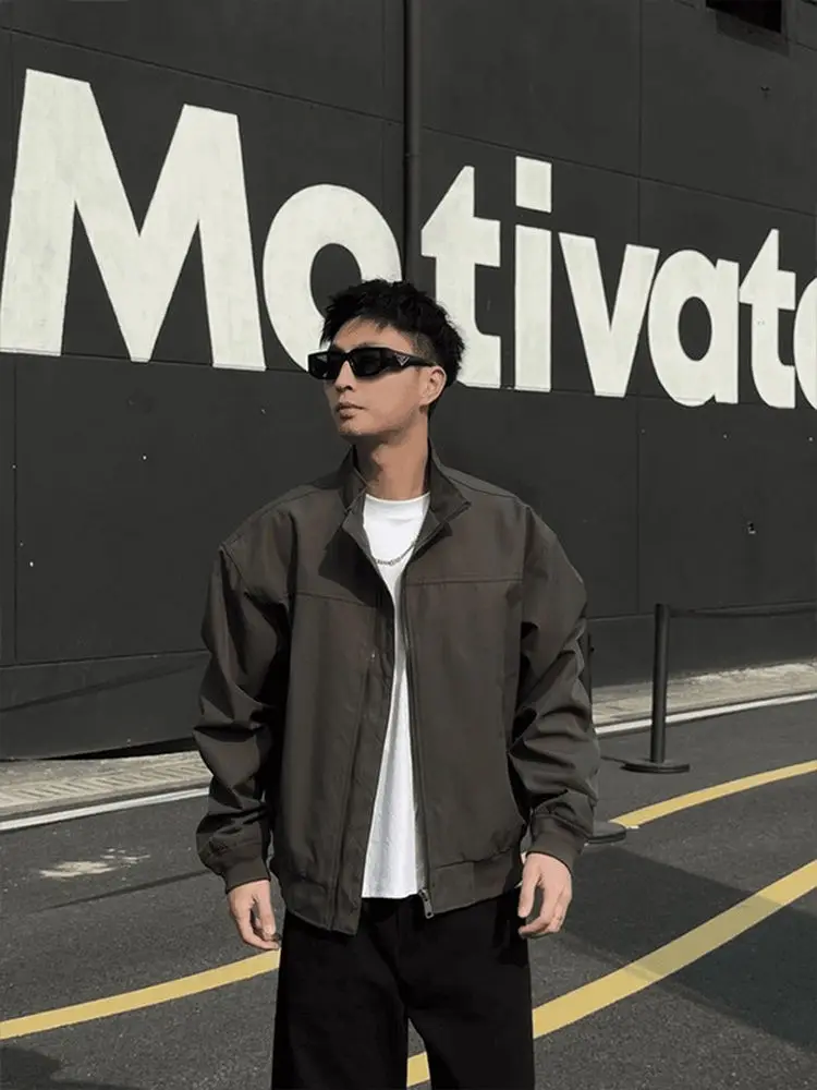 Loose Men's Pilot Jacket Autumn Winter Simple Stand Collar Tactical Coat Youth Casual Wear Resistant Polyester Nylon Composit...