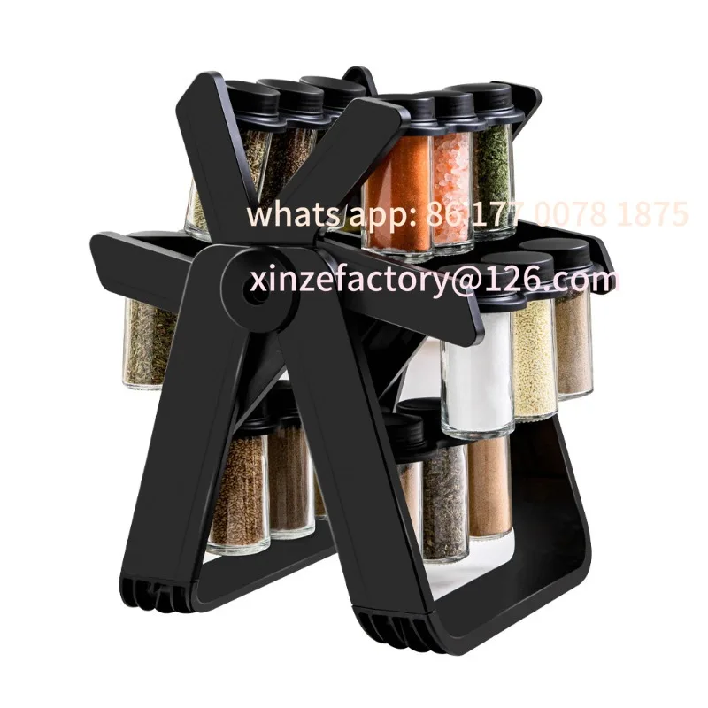 Customizable 360° Revolving Rotating Spice Rack Organizer with 8 Bottles –  Countertop Spice Holder, Black Kitchen Storage Carou