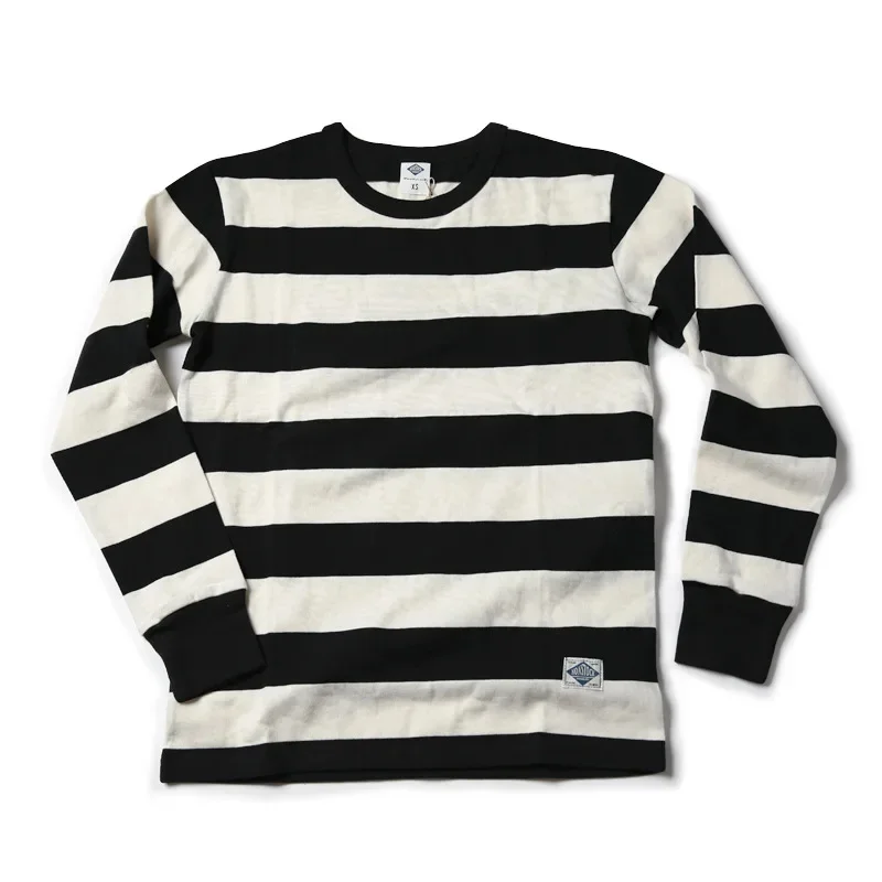 NONSTOCK Men's retro casual long-sleeve T-shirt Autumn and winter heavy black white striped motorcycle