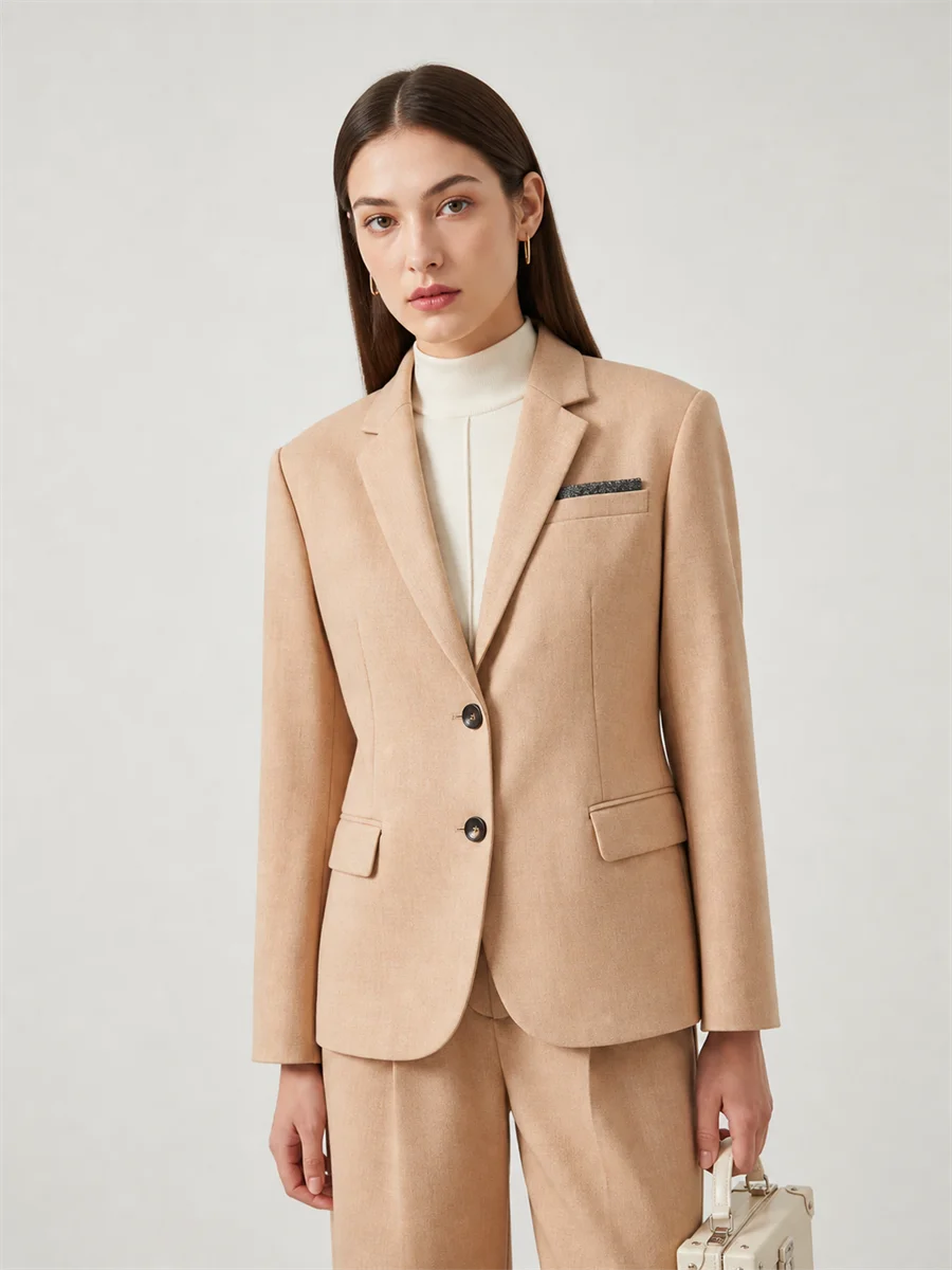 K2613W Designer Style Women’s Wool Blazer Minimalist Premium Fabric Office Fashion Suit Coat