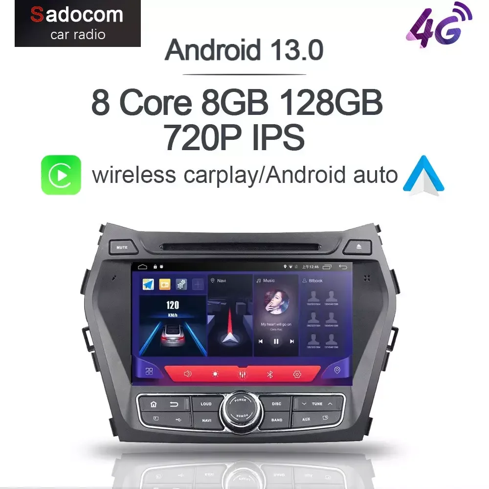 

8" 720P DSP 2 din Android 10.0 8Core 8G RAM 128G Car DVD Player GPS RDS autoradio car radio For Hyundai IX45 Santa Fe 2013 2014