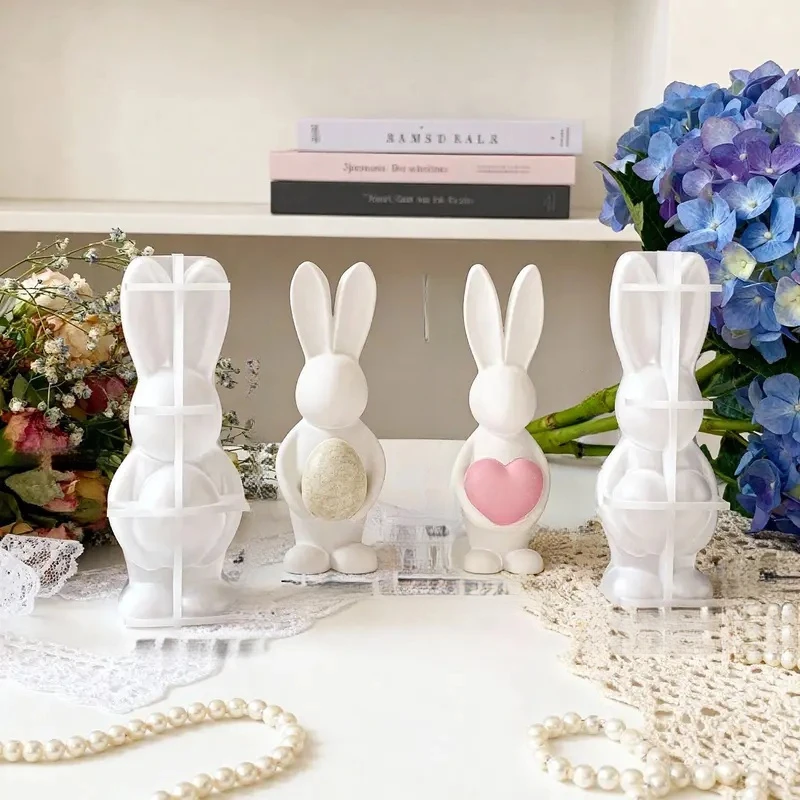 Easter Bunny Plaster Silicone Mold DIY Egg-holding Rabbit Animal Candle Silicone Mold Home Ornament Decoration Molds