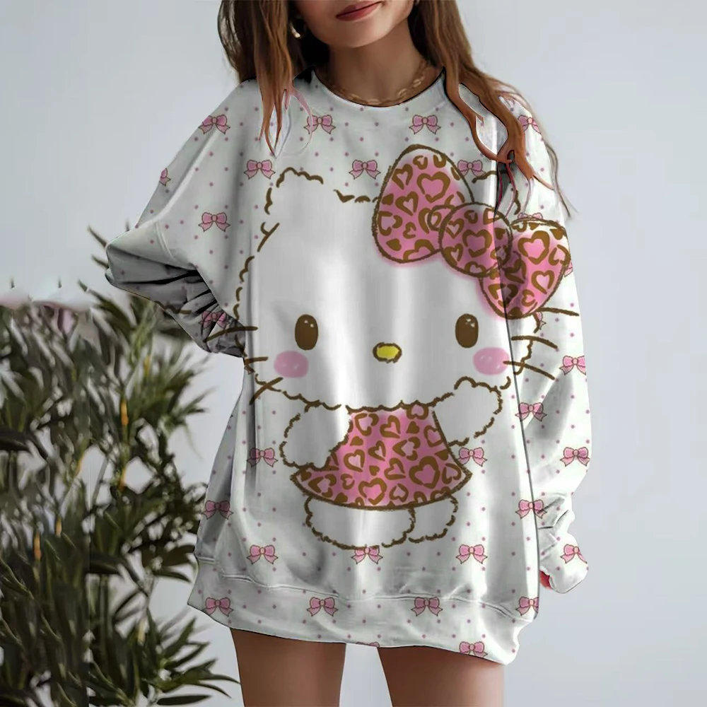 HELLO KITTY Shirt For Women Tid Dye Long Sleeve Shirts Autumn Hoodies Sweatshirts Casual Loose Pullover Sweatshirt Blouses Tops