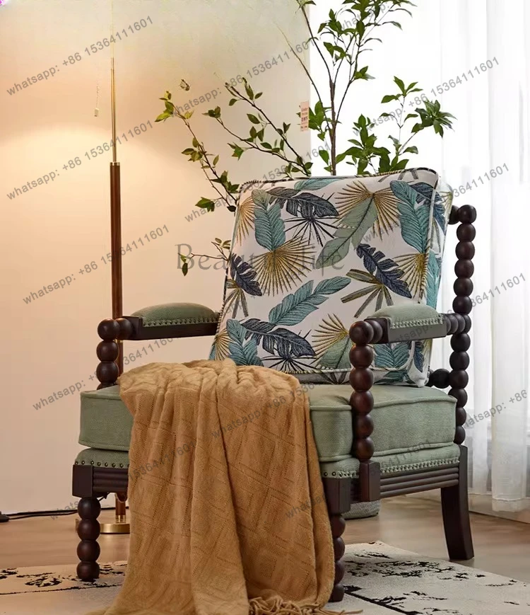 French retro premium bead chair solid wood single leisure stool tiger chair