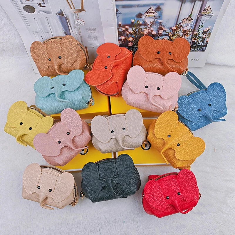 1PCS Creative PU Leather Elephant Money Bag Women Coin Purse With Key Ring Multifunctional Zipper Storage Bags Key Case