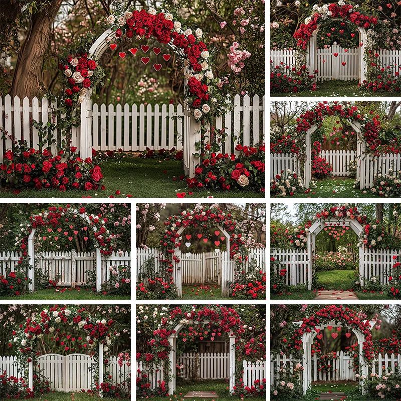 

WPFSGE Valentine's Day Decorative Background White Fence Roses A super atmospheric photo shoot with sweet him or her Backdrops