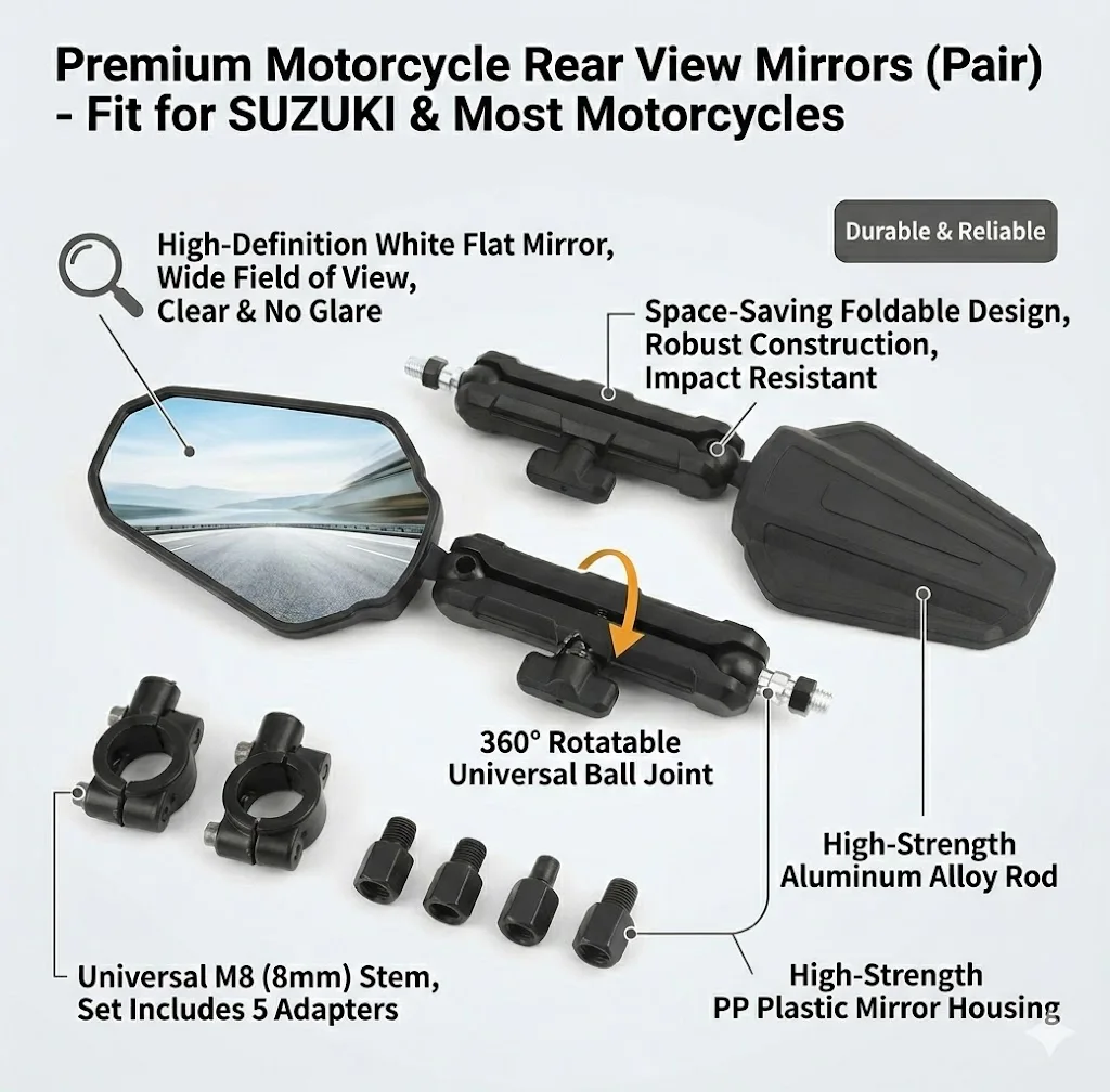 

Fit For Motorcycle Mirrors Angle Adjustable Folding Handlebar Side Mirror accessory Adjustable Adventure Side Mirrors