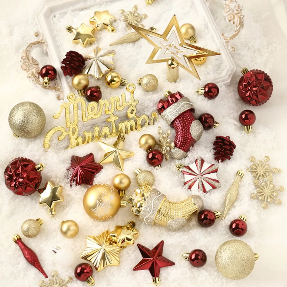 70Pcs Christmas Ornaments Set, Painted Christmas Balls & Tree Topper Star, 4 Colors Available, Xmas Tree Hanging Decor Gift Box