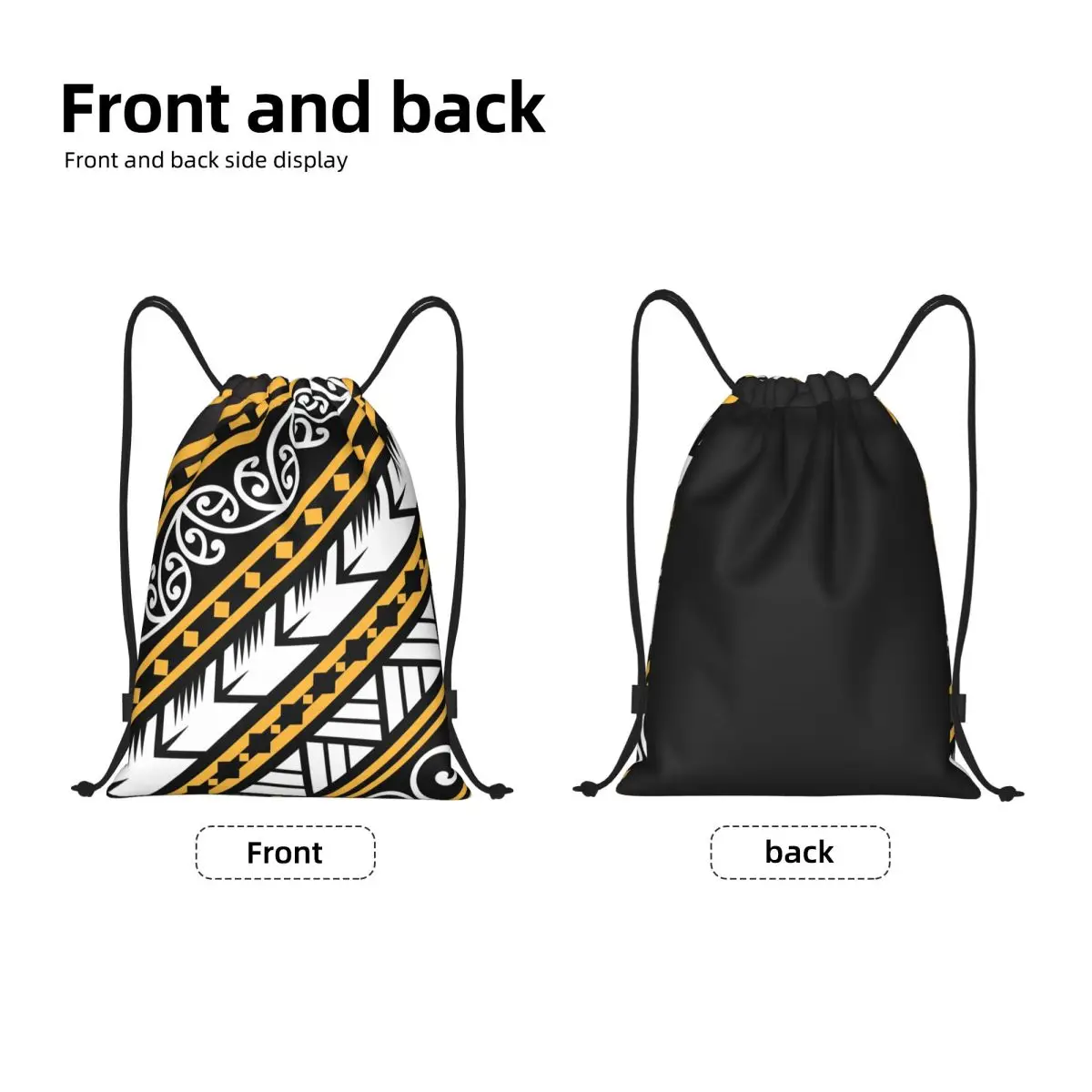Traditionally Yellow And Black Maoris Design From New Zealand Drawstring Bag for Shopping Yoga Backpacks Sports Gym Sackpack