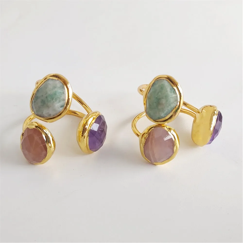 FUWO Wholesale Trendy Women Natural Gems Stone Cuff Ring Elegant Carved Crystal Jewelry Fit Female Wedding Party 5 Pcs/Lot RG023