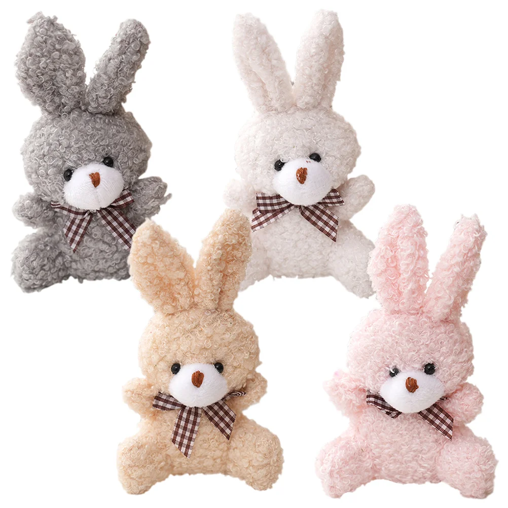 

4 Pcs Rabbit Plush Keychain Hanging Pendant Bunny Mini Stuffed Hairy Cartoon Ornament Pp Cotton for Bag