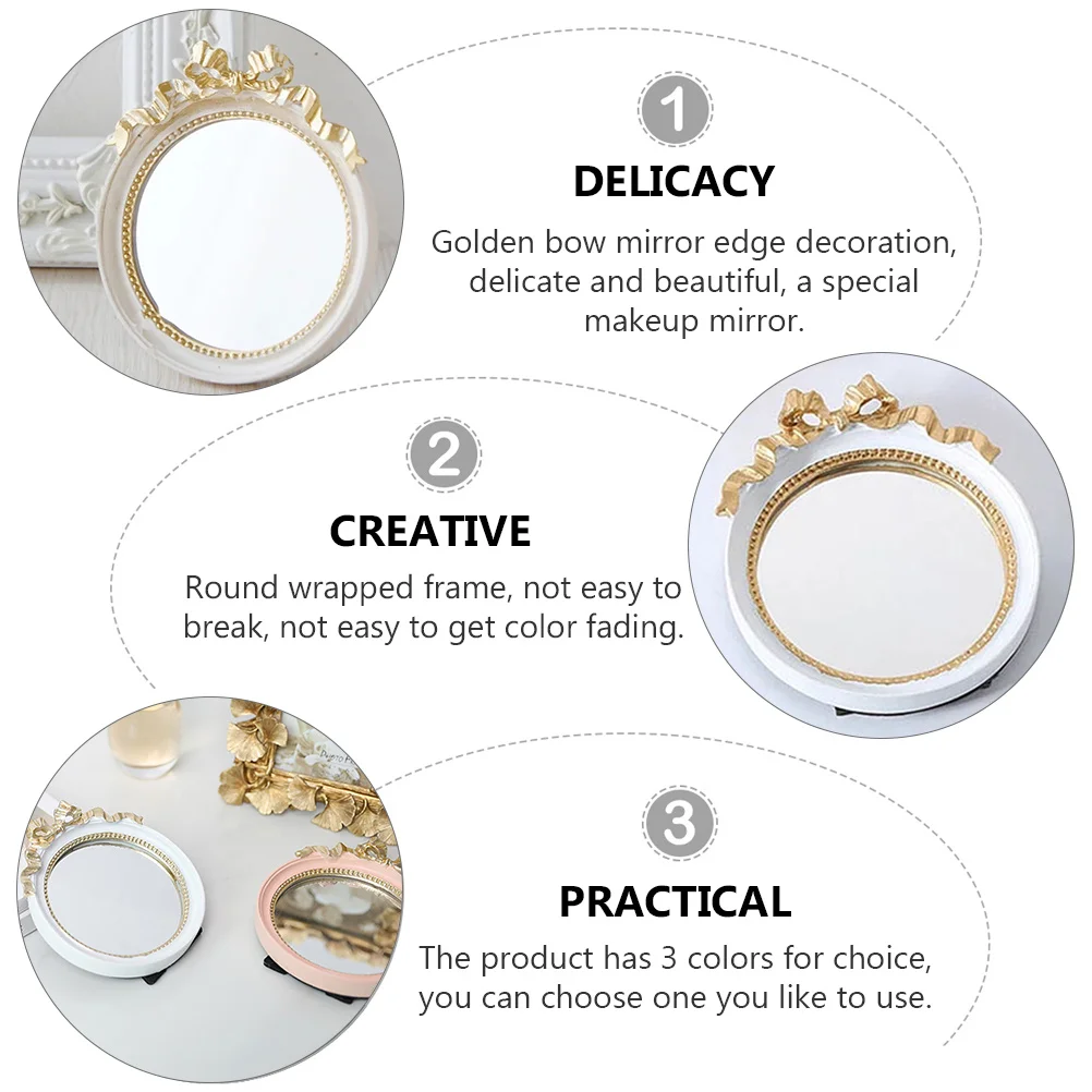 1 szt. Okrągłe Przenośne Lustro do Makijażu z Kokardką Wytrzymała Żywica Małe Ręczne Lustro do Makijażu Damskie Narzędzie w Stylu Nordyckim Narzędzie do Makijażu dla Kobiet