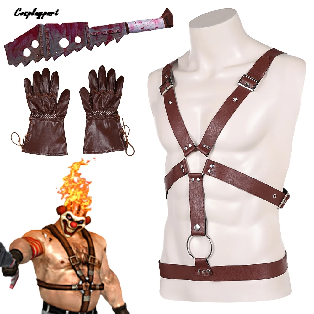 

2023 TV Twisted Metal Cosplay Sweet Tooth Brown Shoulder Strap Glove Prop Outfit Hallowmas Costume Accessories Carnival RolePlay