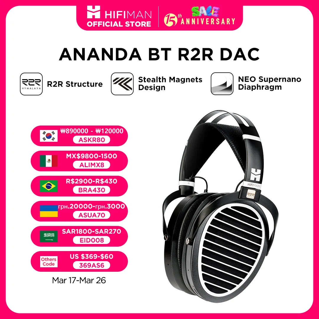 HIFIMAN ANANDA BT with R2R DAC and Stealth Magnets Open-Back Over-Ear Full-Size Planar Magnetic Headphone