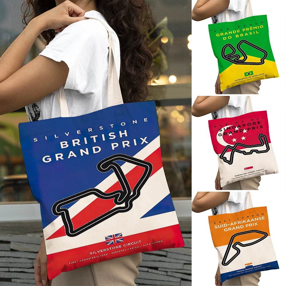 

Formula One Race Track Women Big Shopper Bag Circuit Monaco Circuit Girl Shoulder Tote Handbag Double Print Lady Shopping Bags