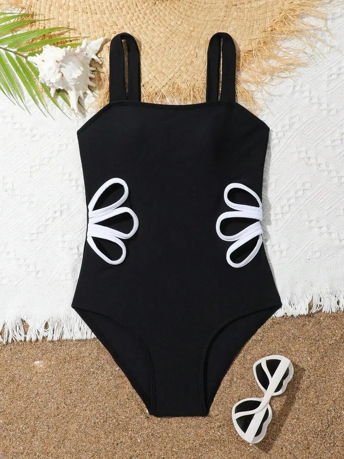 

Summer Girls' Swimwear Children's One-Piece Swimsuit with Hollow Design Wide Straps for 8-12Years Older Youngsters Beach Wear