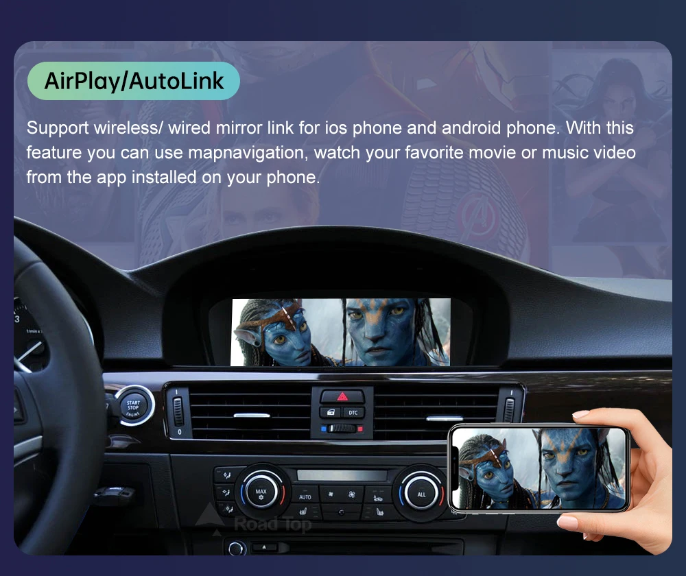 Road Top Wireless CarPlay Touchscreen für BMW 3er/5er Serie E90/E91/E92/E93 E60 E61 E62 CCC/CIC Multimedia Autoradio Android Auto – Detail 15