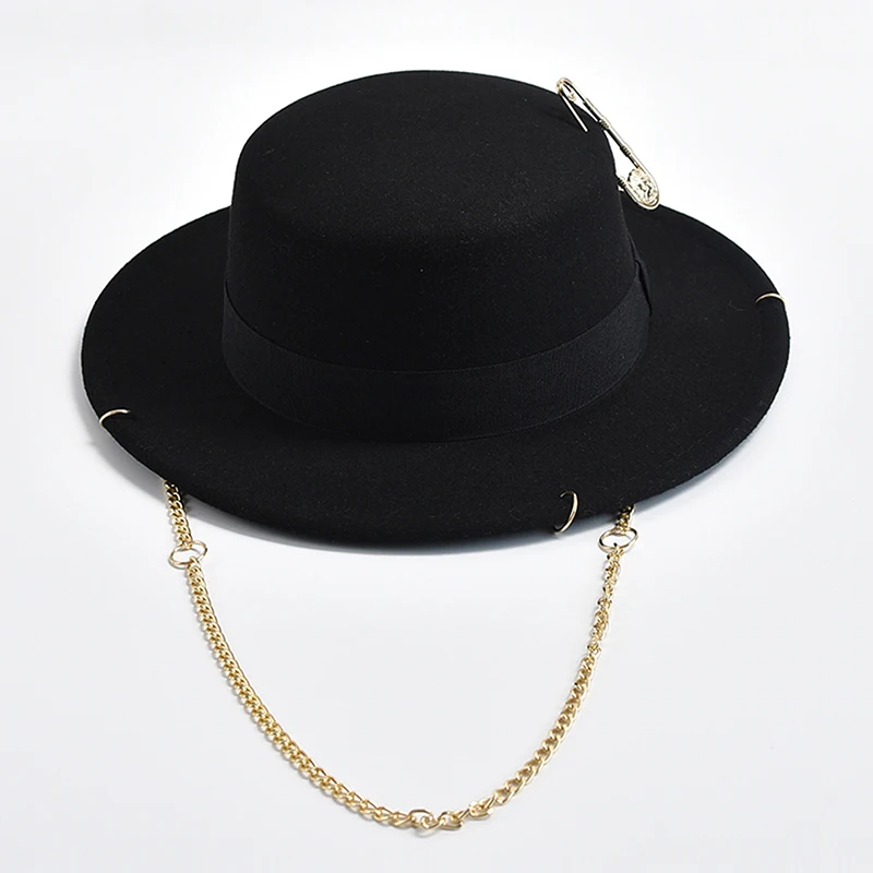 Sombrero Fedora de moda para hombre y mujer, sombrero de Jazz con cadena de Metal, decoración de fiesta, iglesia, novedad