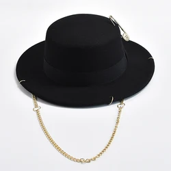 Sombrero Fedora de moda para hombre y mujer, sombrero de Jazz con cadena de Metal, decoración de fiesta, iglesia, novedad