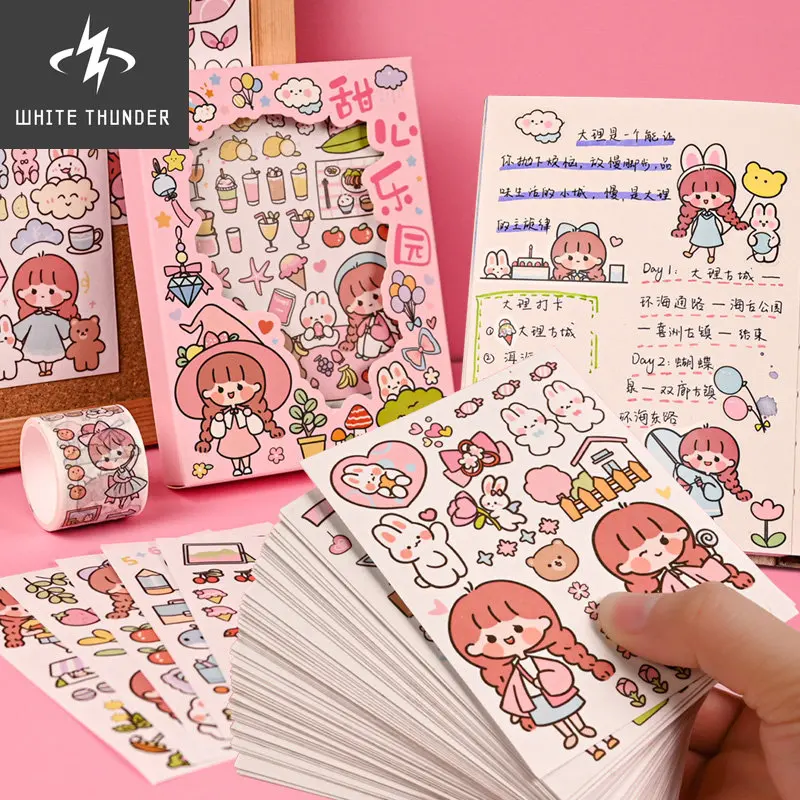 50 Sheets Cute Girl Hand Account Stickers Set DIY Decoration Kawaii Hand Account Notebook Cup Pattern Stickers Stationery