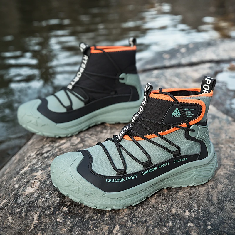 

Trend Lace-Up Men Motorcycle Boot Platform High Top Men's Work Shoes Anti-Slip Outdoor Hiking Boots Man Ankle Boots botas hombre