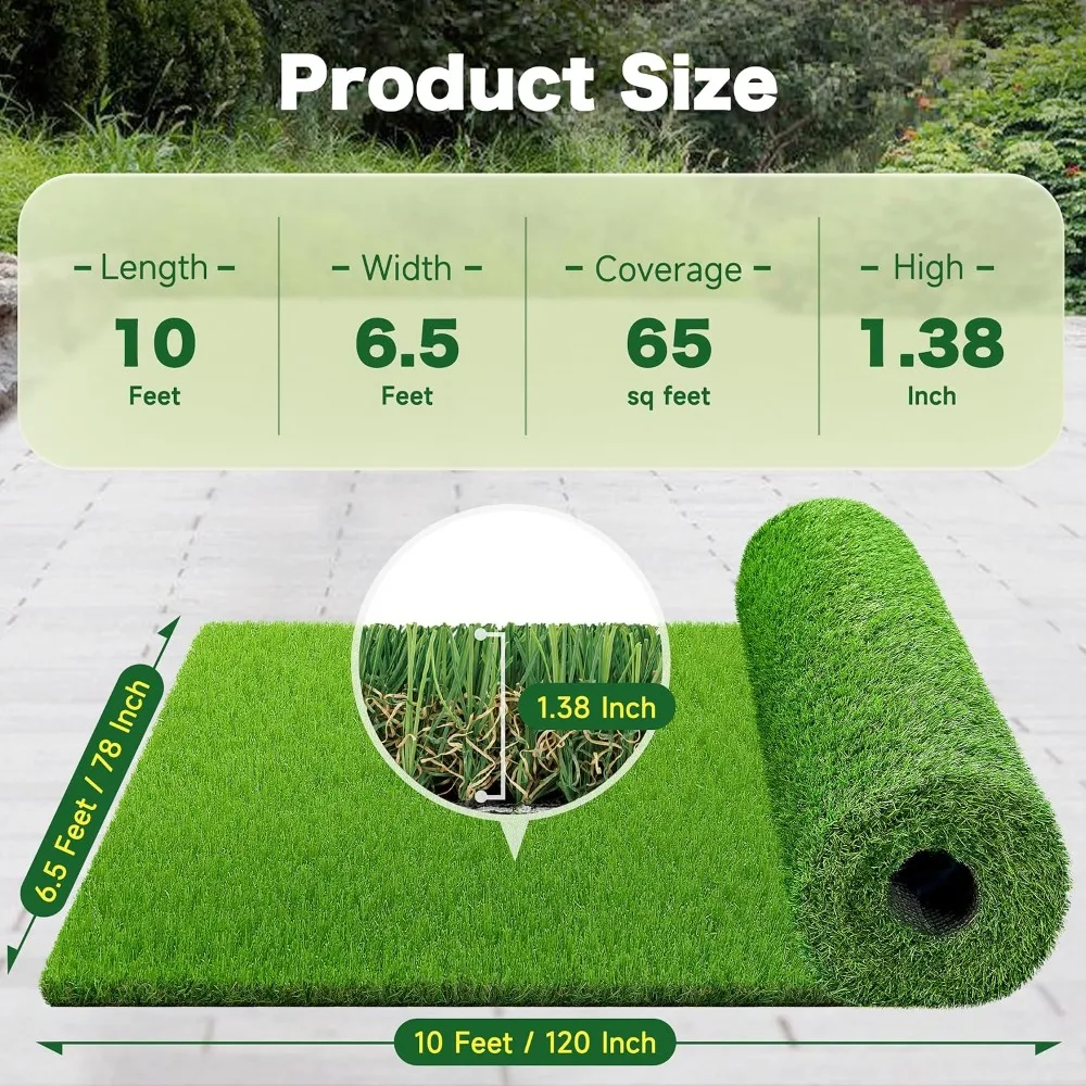 6.5 FT x 10 FT Artificial Grass Turf 2 PCS, 1.38