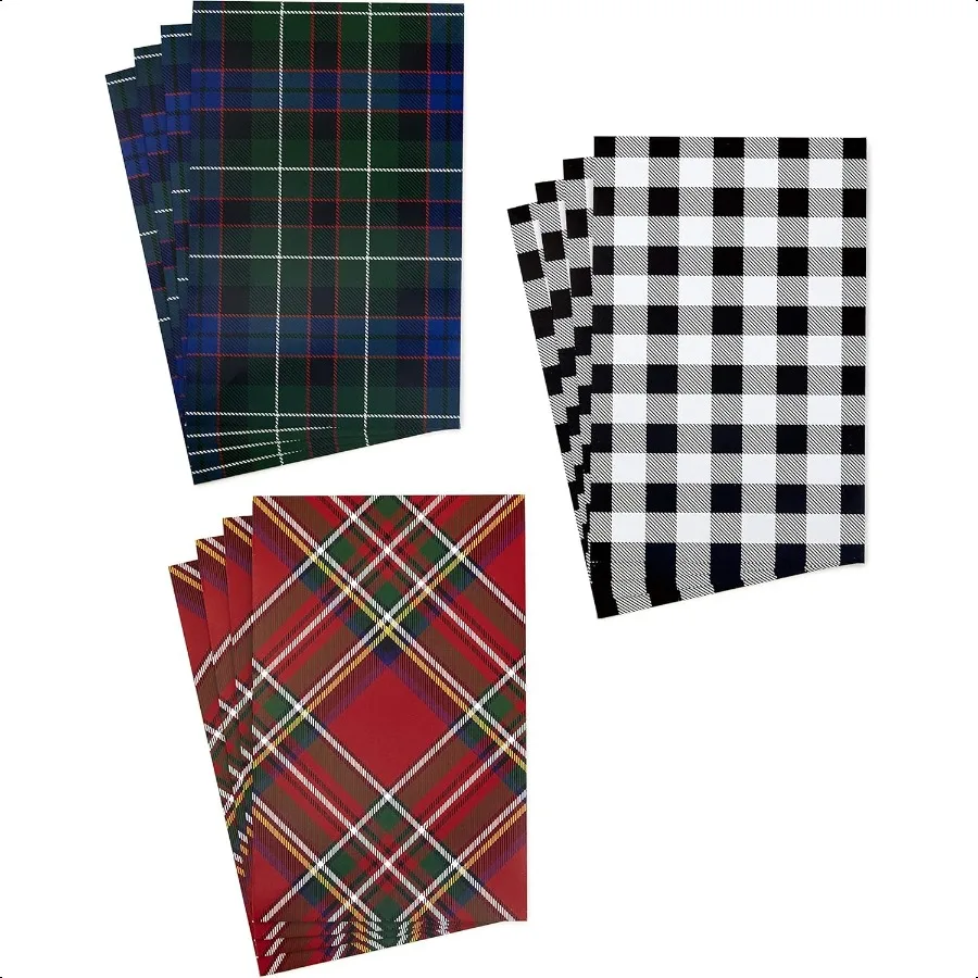 Medium Gift Boxes with Lids 12 Shirt Boxes 3 Designs: Buffalo Check Red Plaid Green Tartan for Christmas Holiday Parties Host G
