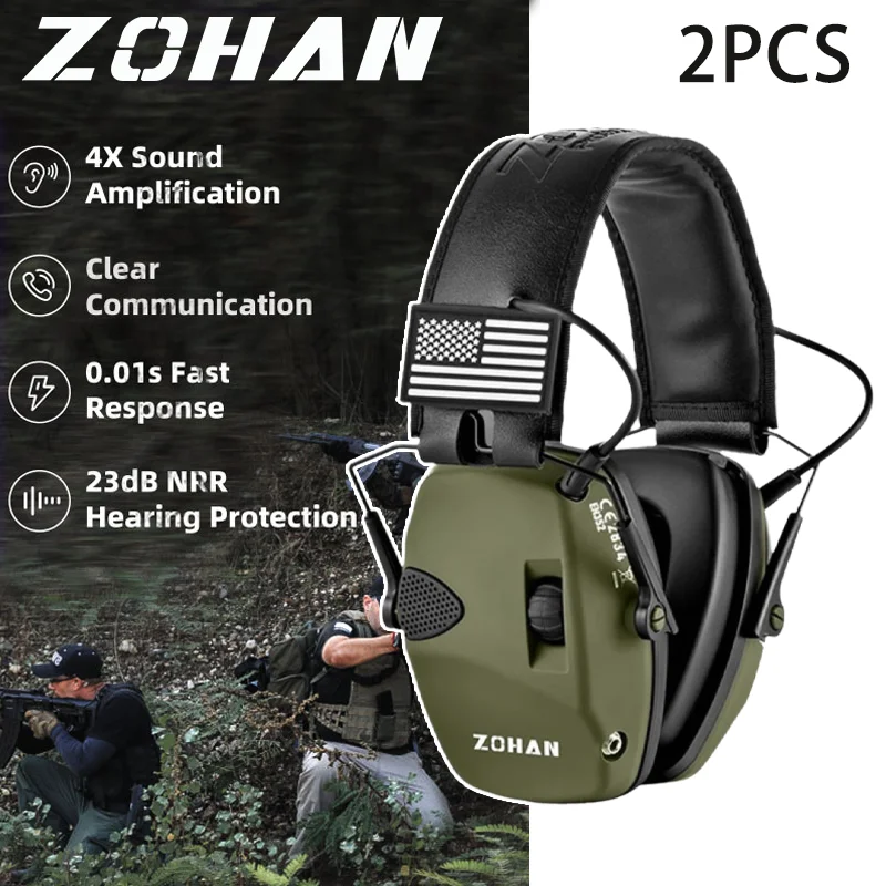 

ZOHAN 2Pcs Shooting Tactical Electronic Earmuffs Noise Reduction Ear Protection Slim Hearing Protectors for Hunting Gun Range