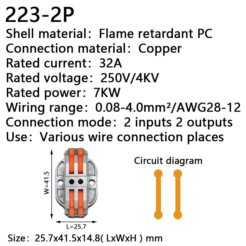 Wire Connectors 223-2 Docking Cable Conectors Fast Universal Wiring Compact Conductors Push-in Terminal Block LED 2-30PIN