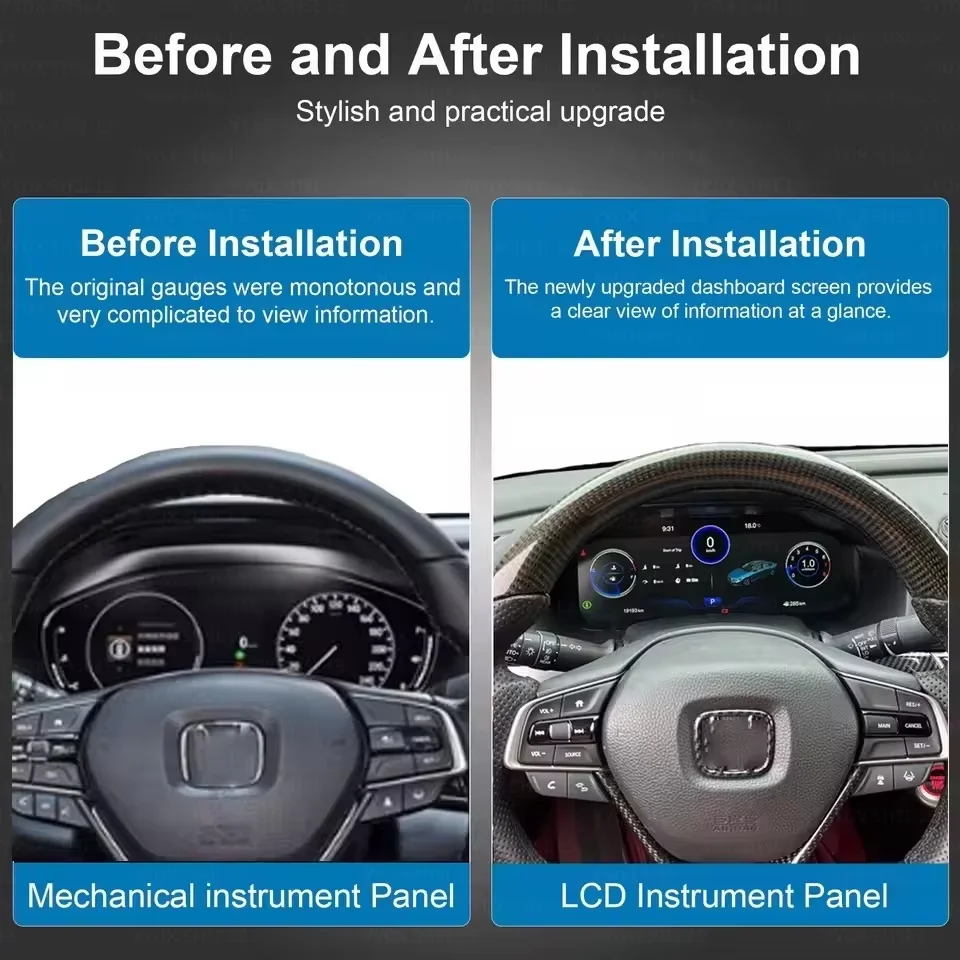 Digital Instrument Cluster For Honda Accord Tenth Generation 2018–2021 Speedometer 12.3”HD screen iOS CarPlay Plug&Play