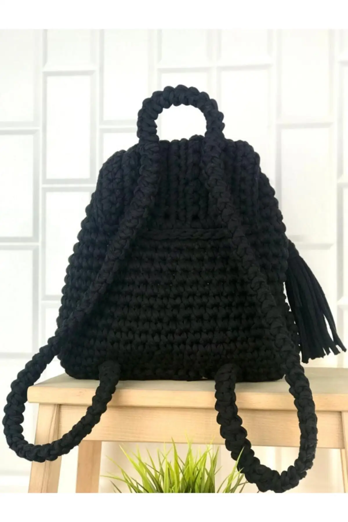 Uras Hand Made Black Color Mesh Backpack Women Bag Shoulder bag Handmade