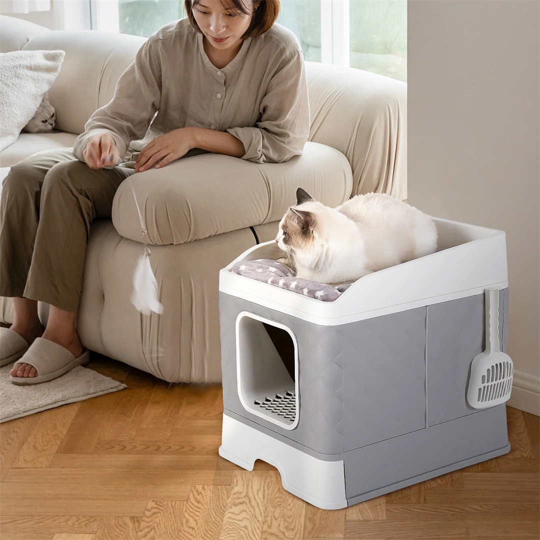 Imagem -05 - Cat Litter Box Enclosure Mobília da Casa do Gato Potty com Gaveta Portátil da Colher Kitty Poop Home Moderno e Flexível