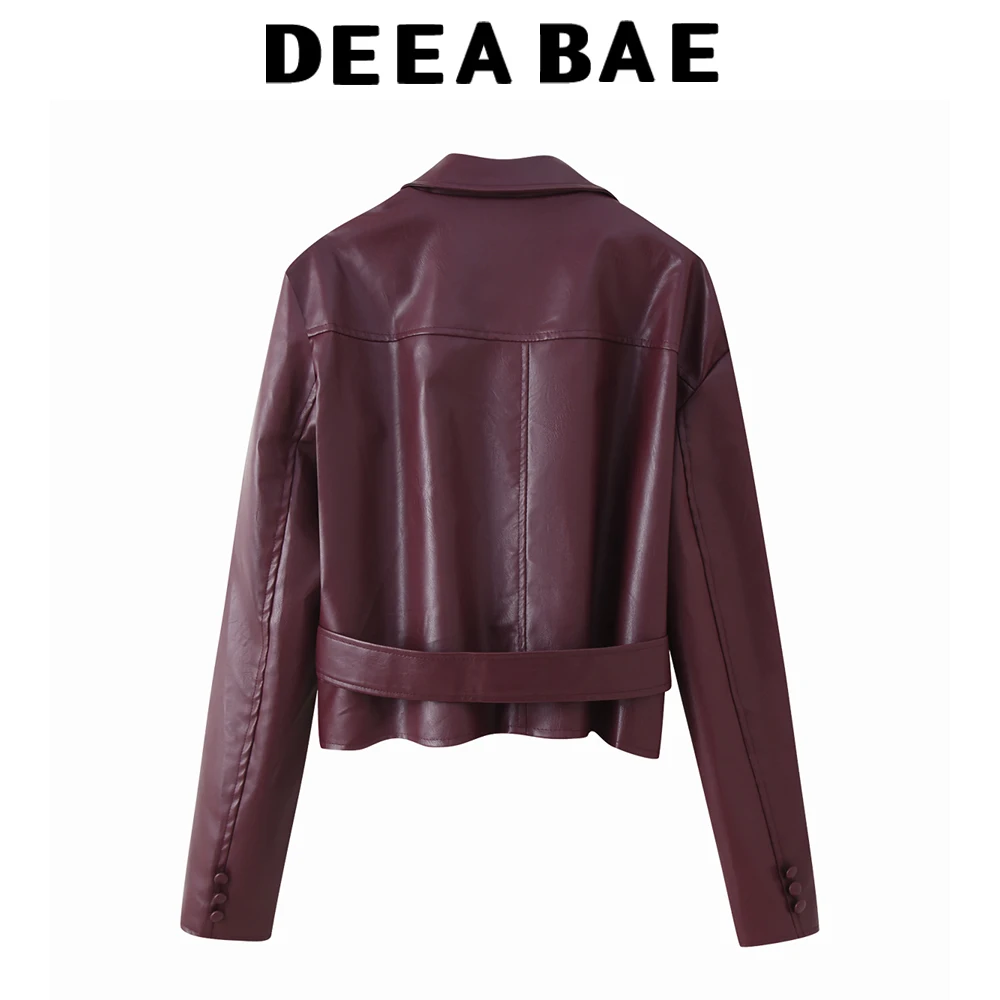 DEEABAE 가을 겨울 신상 여성 의류 시원하고 트렌디한 오토바이 스타일 스트랩 가죽 재킷