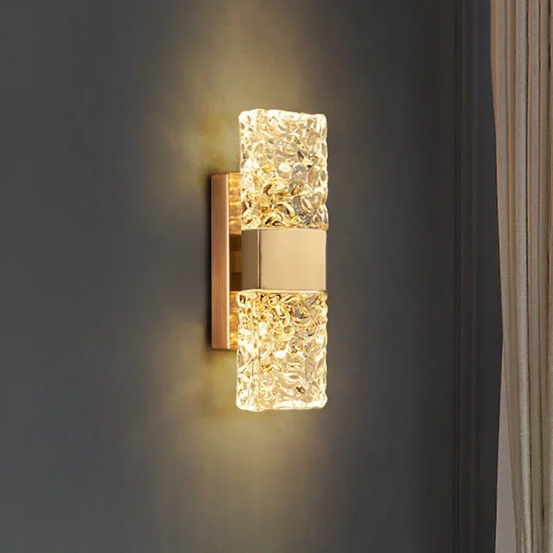 

French Luxurious Modern Wave-shaped Crystal Rectangular Wall Lamp Suitable for Living Room Bedroom Office Study Room Wall Lights