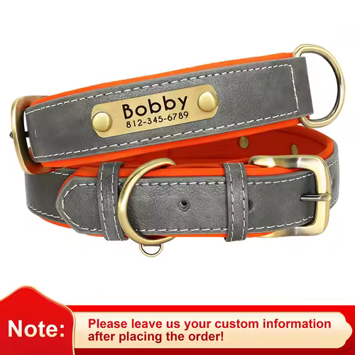 Customized PU Leather Nameplate Dog Collar Soft Padded Dogs Collars Free Engraving Name for Small Medium Large Dogs Adjustable - Image 8