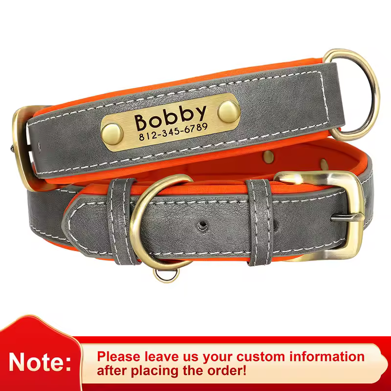 Customized PU Leather Nameplate Dog Collar Soft Padded Dogs Collars Free Engraving Name for Small Medium Large Dogs Adjustable - Image 8