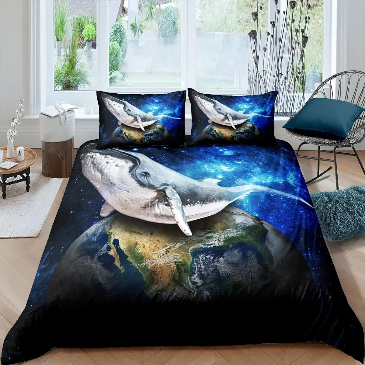 Imagem -03 - Conjunto de Cama Tema do Oceano para Crianças Capa de Consolador Tamanho Duplo Edredão Oceânico Decoração Oceânica Pcs