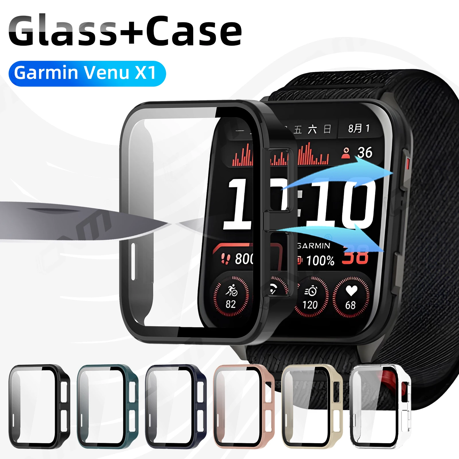 

Glass+Case for Garmin Venu X1 Tempered Glass Screen Protector & Hard PC Protective Bumper Covor for Venu X1 Accessories