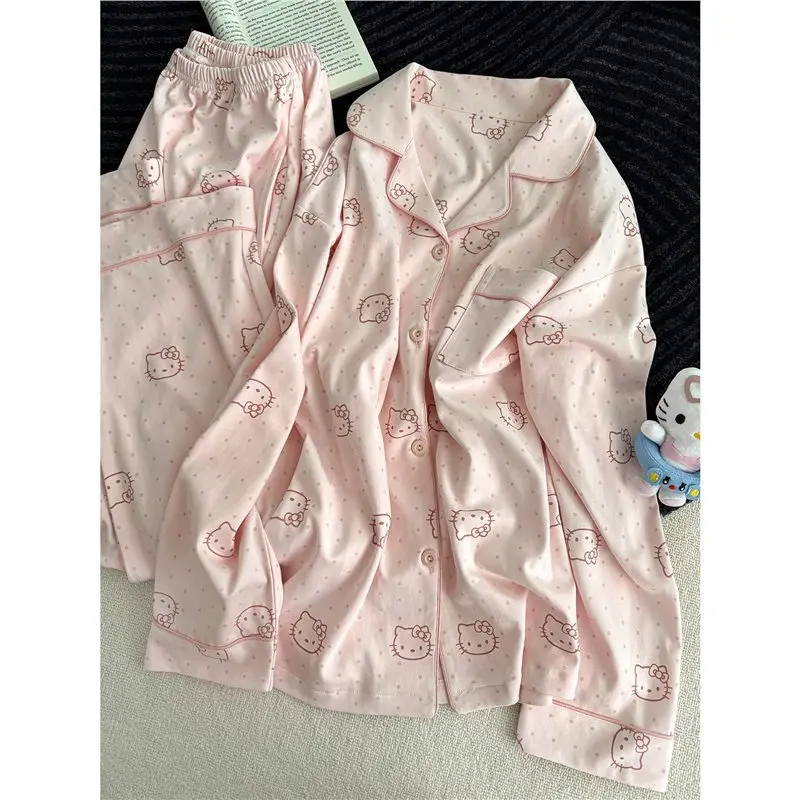 

New Hello Kitty Women Pajamas Long Sleeve Cotton Cute Anime Cartoon Sleepwear Enjoy a refined lifestyle