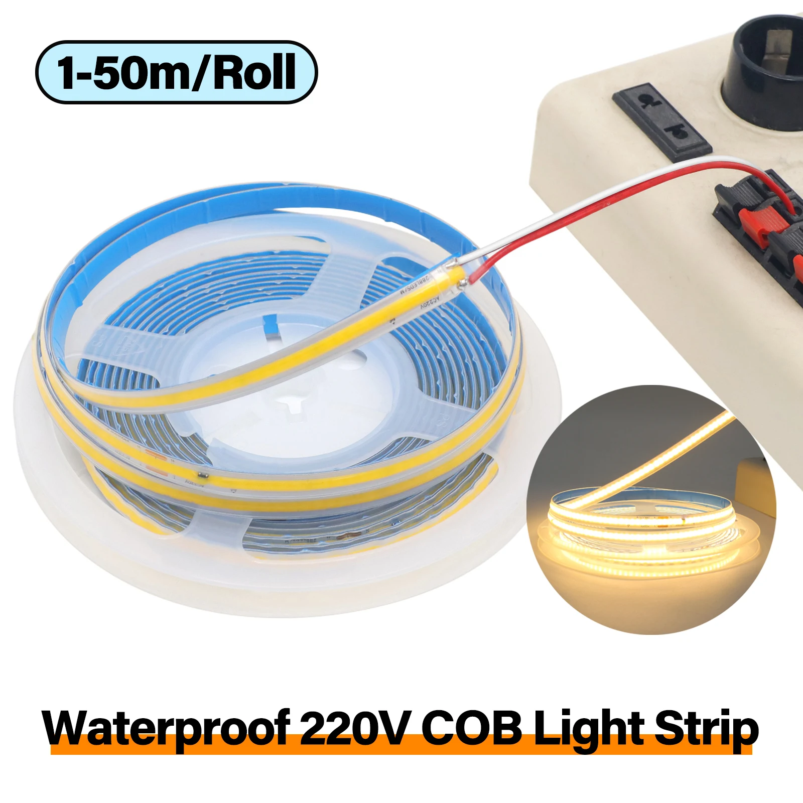 1-50M/Roll AC 220V COB LED Light Strip No Need Driver Waterproof 288 LEDs Flexible Tape Lights Linear Lighting Home Garden Decor