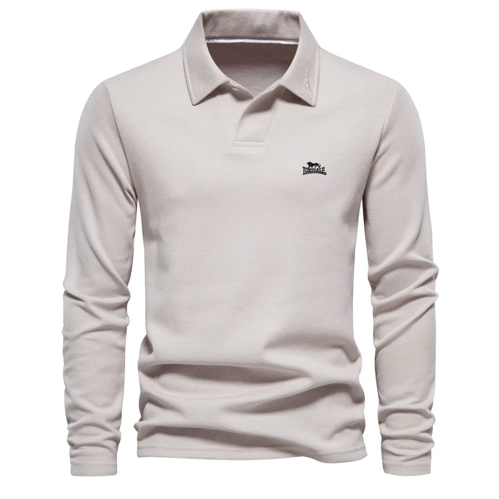 Washed men's long sleeved casual embroidered top, paired with a fashionable collar