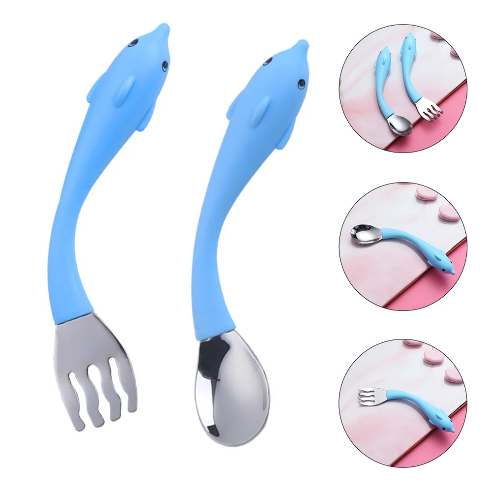 

2pcs Stainless Steel Children's Cutlery Set Baby Feeding Spoon Fork PP Safe Toddler Training Tableware Cartoon